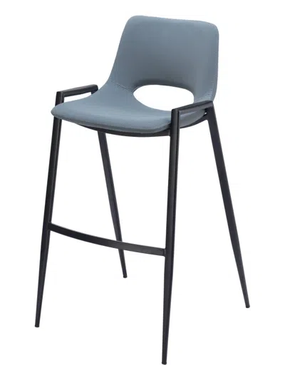 Hivvago Set Of Two 30" Blue And Black Faux Leather And Steel Low Back Bar Height Bar Chairs In Gray