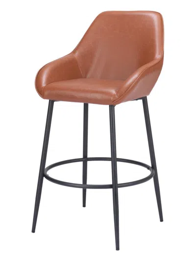Hivvago Set Of Two 30" Brown And Black Faux Leather And Steel Bar Height Bar Chairs