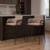Hivvago Set Of Two 30" Brown And Black Faux Shearling And Steel Bar Height Bar Chairs In Pink