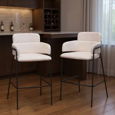 Hivvago Set Of Two 30" Cream And Black Faux Shearling And Steel Bar Height Bar Chairs
