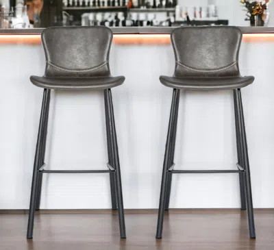 Hivvago Set Of Two 30" Gray And Black Steel Low Back Bar Height Bar Chairs