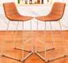 Hivvago Set Of Two 30" Orange And Gold Velvet And Steel Bar Height Bar Chairs In Brown