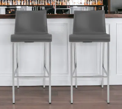 Hivvago Set Of Two 31" Gray And Silver Steel Low Back Bar Height Bar Chairs