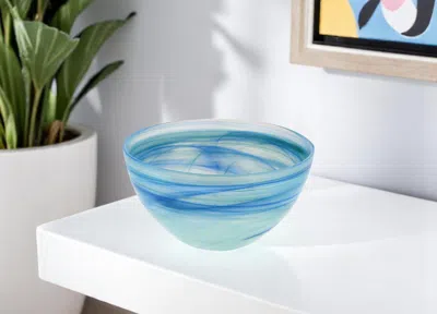 Hivvago Set Of Two 6" Aqua Blue And White Alabaster Glass Round Candy Or Nut Bowls