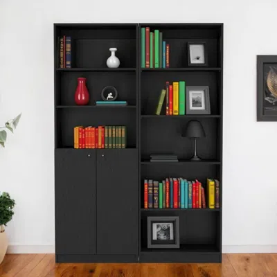 Hivvago Set Of Two 71" Black Five Tier Bookcase With Two Doors