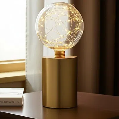 Hivvago Set Of Two 8" Gold Metal Round Bedside Lamp With Black Globe Shade