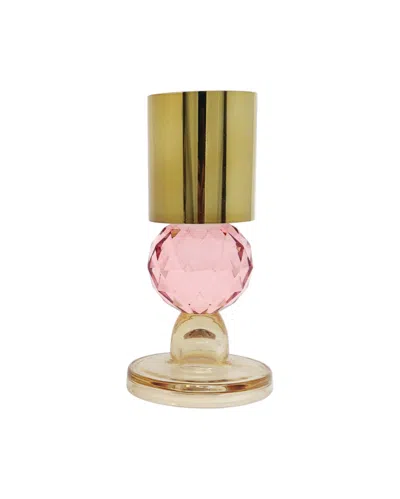 Hivvago Set Of Two Amber Gold And Pink Faceted Crystal Tabletop Taper Candlesticks In Multi