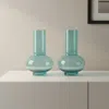 Hivvago Set Of Two Aqua Glass Round Table Vases In Green