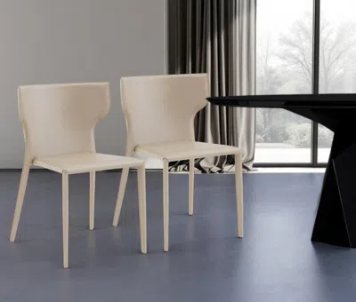Hivvago Set Of Two Beige Upholstered Leather Curved Back Dining Side Chairs In Neutral