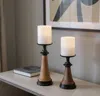 Hivvago Set Of Two Black And Brown Metal And Solid Wood Tabletop Pillar Candle Holders In Brown