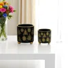 Hivvago Set Of Two Black And Gold Ceramic Pot Planters In Black