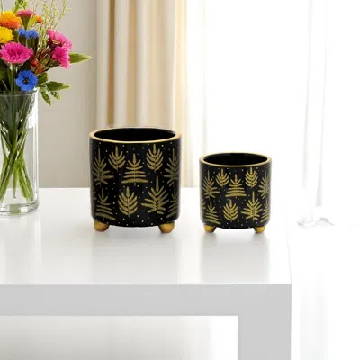 Hivvago Set Of Two Black And Gold Ceramic Pot Planters