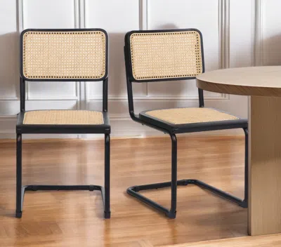 Hivvago Set Of Two Black And Natural Steel Open Back Dining Side Chairs In Brown