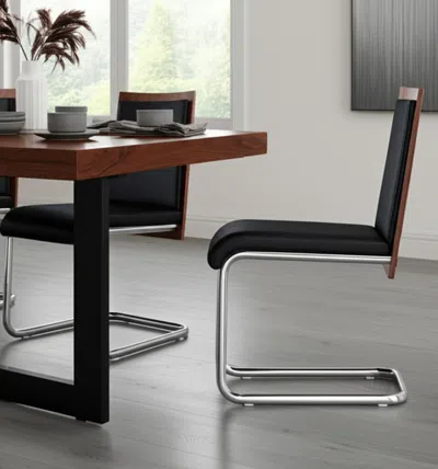 Hivvago Set Of Two Black And Silver Upholstered Faux Leather Dining Parsons Chairs In Brown