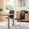 Hivvago Set Of Two Black And Silver Upholstered Leather Dining Side Chairs In Black