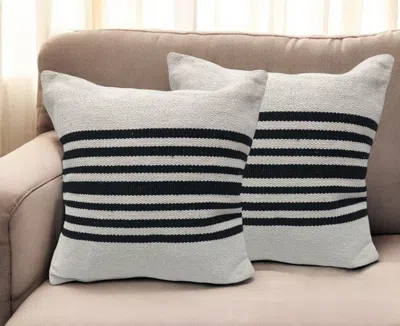 Hivvago Set Of Two Black And White Striped Cotton Throw Pillows In Multi