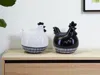 Hivvago Set Of Two Black And White Terracotta Chicken Figurines In Multi