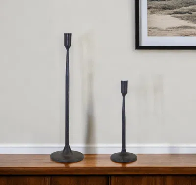 Hivvago Set Of Two Black Distressed Metal Tabletop Taper Candle Holders