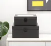 Hivvago Set Of Two Black Faux Leather And Mirrored Glass Jewelry Boxes In Black