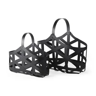 Hivvago Set Of Two Black Geometric Metal Baskets