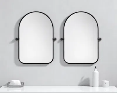 Hivvago Set Of Two Black Iron Arch Tilting Framed Bathroom Vanity Mirrors In Multi