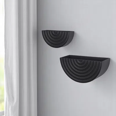 Hivvago Set Of Two Black Metal Geometric Half Moon Wall Planters