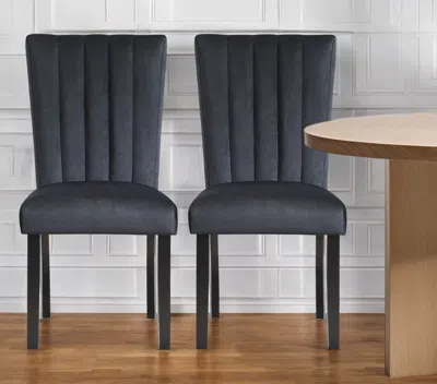 Hivvago Set Of Two Black Upholstered Velvet Dining Side Chairs In Gray