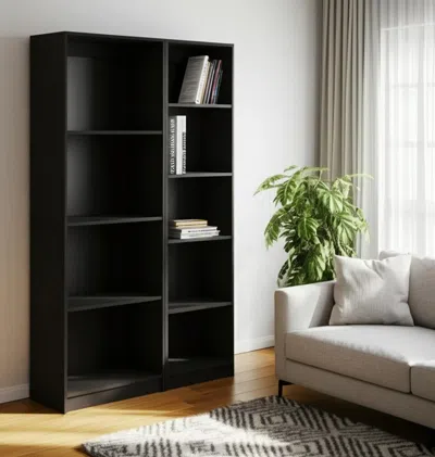 Hivvago Set Of Two Black Wood Multi Tier Bookcases