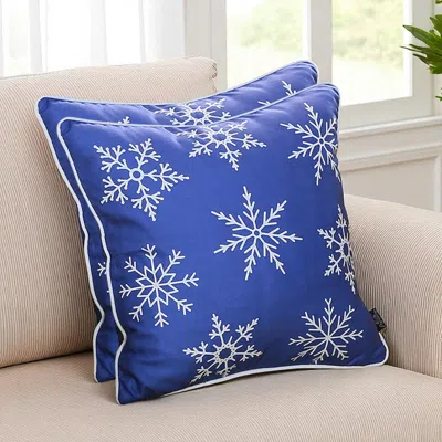 Hivvago Set Of Two Blue 18" Holiday Snowflakes Throw Pillow Covers