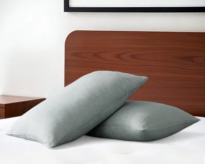Hivvago Set Of Two Blue Linen Pillowcases In Brown