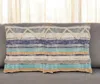 Hivvago Set Of Two Blue Striped Cotton Throw Pillow With Fringe In Multi
