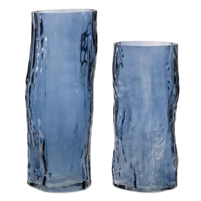 Hivvago Set Of Two Blue Wavy Glass Table Vase