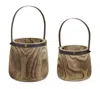 Hivvago Set Of Two Brown Round Wood Table Vase In Brown
