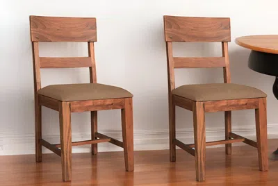 Hivvago Set Of Two Brown Upholstered Fabric Slat Back Dining Side Chairs