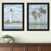 Hivvago Set Of Two Cape May Lighthouse And Palm Trees Black Framed Wall Art In Black