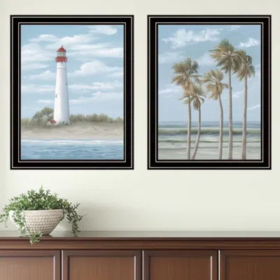Hivvago Set Of Two Cape May Lighthouse And Palm Trees Black Framed Wall Art