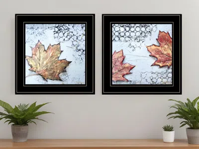 Hivvago Set Of Two Channeling Fall Leaves Black Framed Print Wall Art