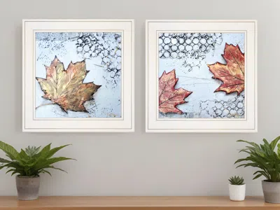 Hivvago Set Of Two Channeling Fall Leaves White Framed Print Wall Art
