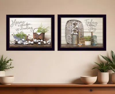 Hivvago Set Of Two Choose Joy Black Framed Print Wall Art In Brown