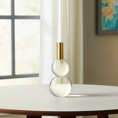 Hivvago Set Of Two Clear And Gold Geo Orbs Crystal Tabletop Taper Candlesticks In Transparent
