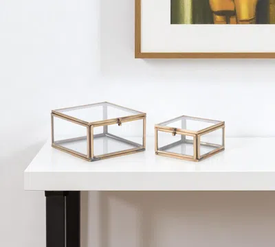 Hivvago Set Of Two Clear And Gold Glass Decorative Keepsake Boxes