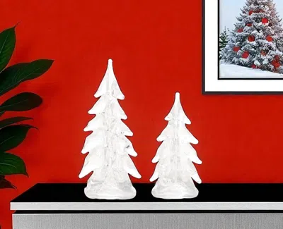 Hivvago Set Of Two Clear Glass Trees Tabletop Sculpture In White