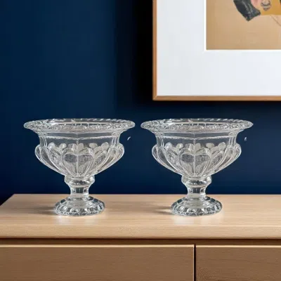 Hivvago Set Of Two Clear Round Glass Table Vase In Transparent