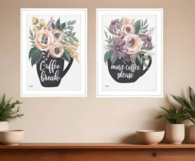 Hivvago Set Of Two Coffee And Flowers White Framed Print Kitchen Wall Art