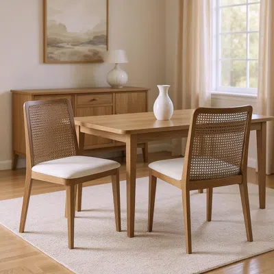 Hivvago Set Of Two Cream And Brown Upholstered Fabric Cross Back Side Chairs