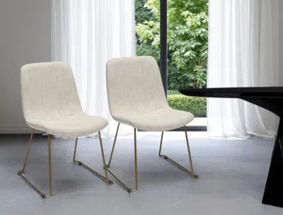Hivvago Set Of Two Cream And Gold Upholstered Fabric Side Chairs In White