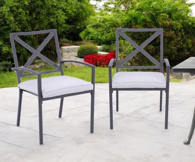 Hivvago Set Of Two Dark Gray Aluminum Outdoor Stacking Dining Chairs With Light Gray Cushion