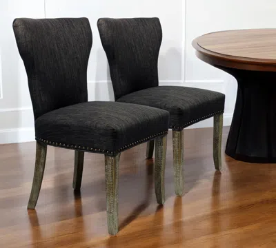 Hivvago Set Of Two Dark Gray And Brown Upholstered Fabric Dining Parsons Chairs In Black