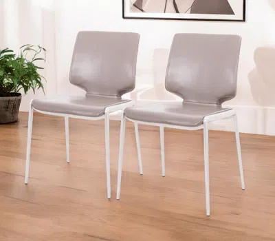 Hivvago Set Of Two Dark Gray And Silver Upholstered Faux Leather Dining Side Chairs In Brown