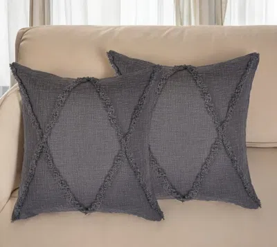 Hivvago Set Of Two Dark Gray Diamond Cotton Throw Pillow With Fringe